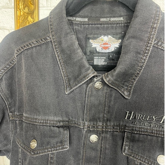 Men’s Harley Davidson Black Jean Jacket Size L - Picture 2 of 10
